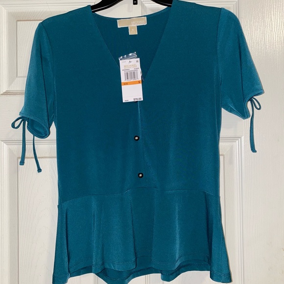 Michael Kors Solid Peplum Kit Top in Atlantic - Picture 4 of 6